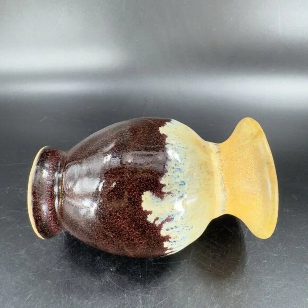 Allan Ditton Vase Studio Art Pottery Stoneware Brown Drip Glaze‎ Bud Vase 2010